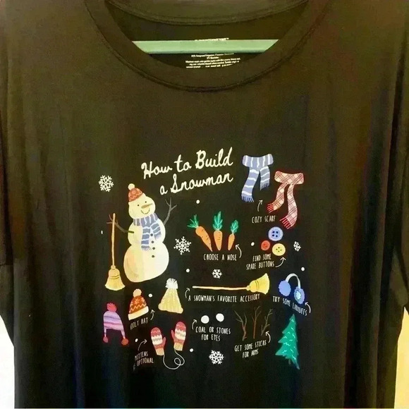 Joyspun Black "How to Build A Snowman" Sleep Tee with Pockets Size 2XL - Picture 2 of 3